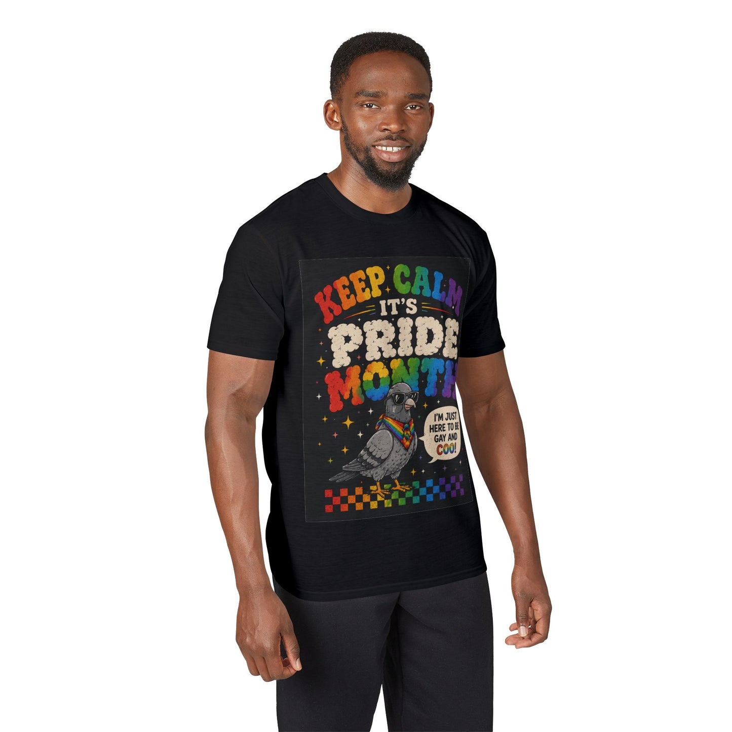 Pride Month T-Shirt — "Keep Calm It's Pride Month" Rainbow Pigeon Graphic