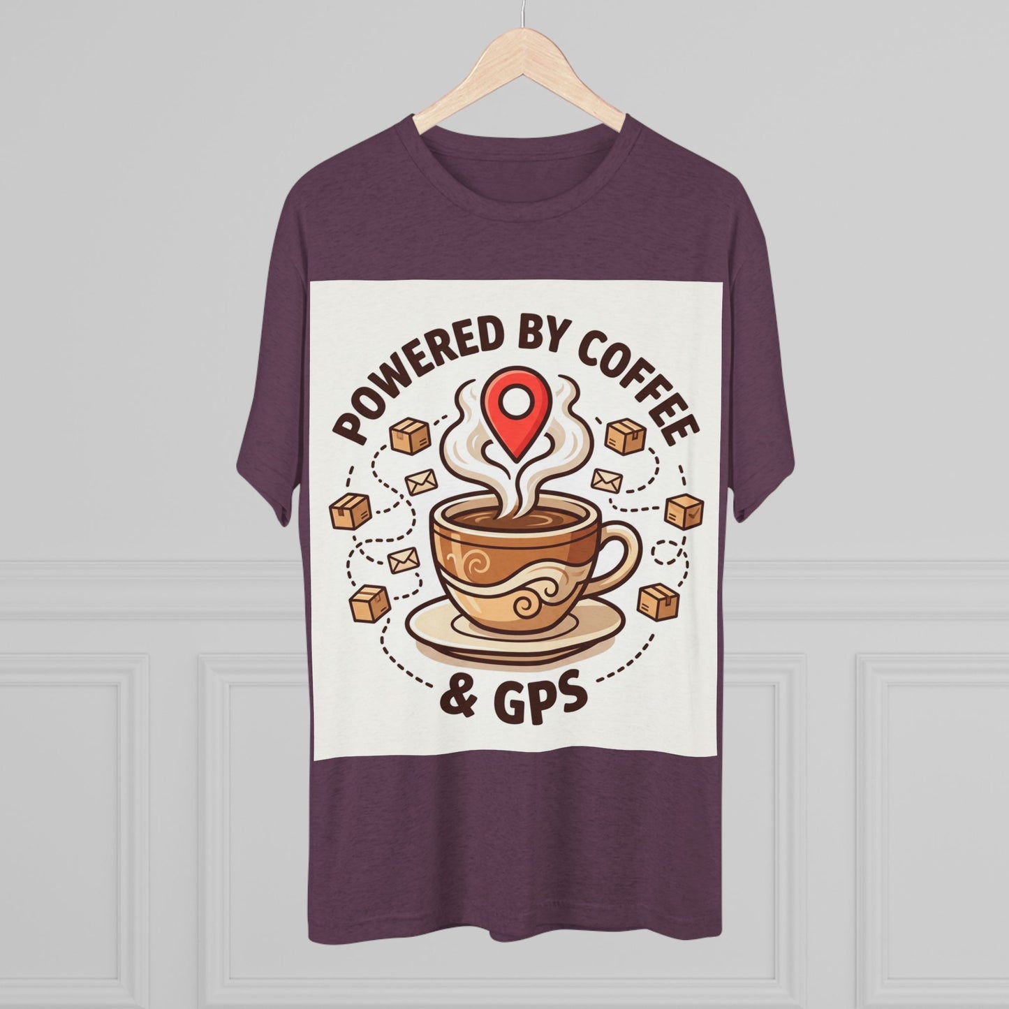 Coffee & GPS T-Shirt — "Powered by Coffee & GPS" Graphic Tee for Travelers & Commuters