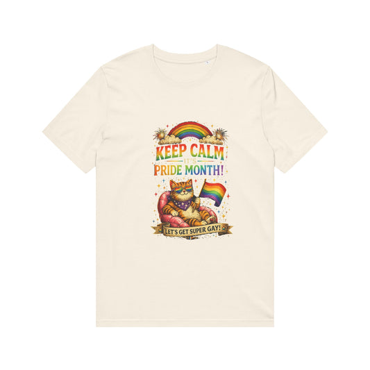 Pride Cat T‑Shirt — "Keep Calm Pride Month!" Rainbow Graphic Tee