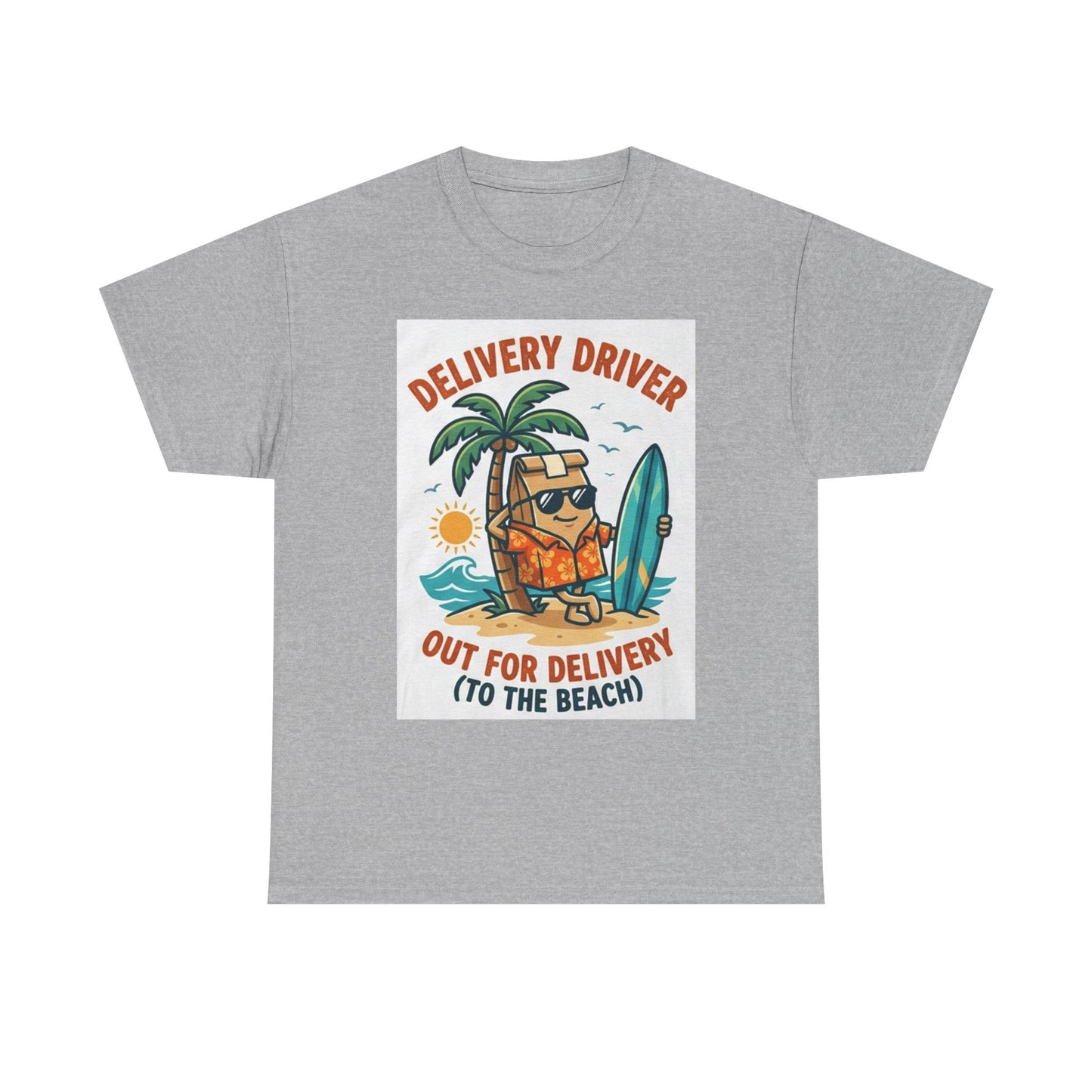 Delivery Driver T-Shirt - "Out for Delivery (To the Beach)" Surfing Pizza Design