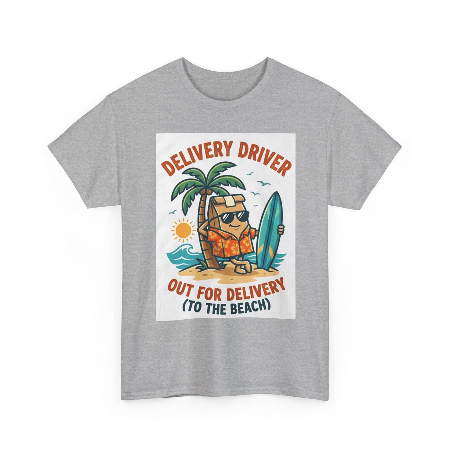Delivery Driver T-Shirt - "Out for Delivery (To the Beach)" Surfing Pizza Design