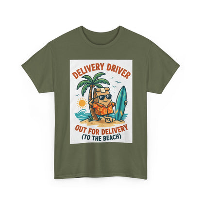 Delivery Driver T-Shirt - "Out for Delivery (To the Beach)" Surfing Pizza Design