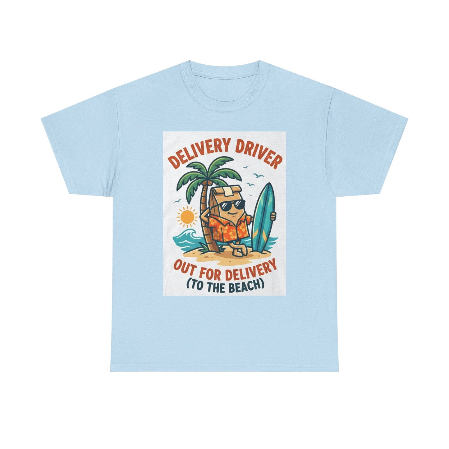 Delivery Driver T-Shirt - "Out for Delivery (To the Beach)" Surfing Pizza Design