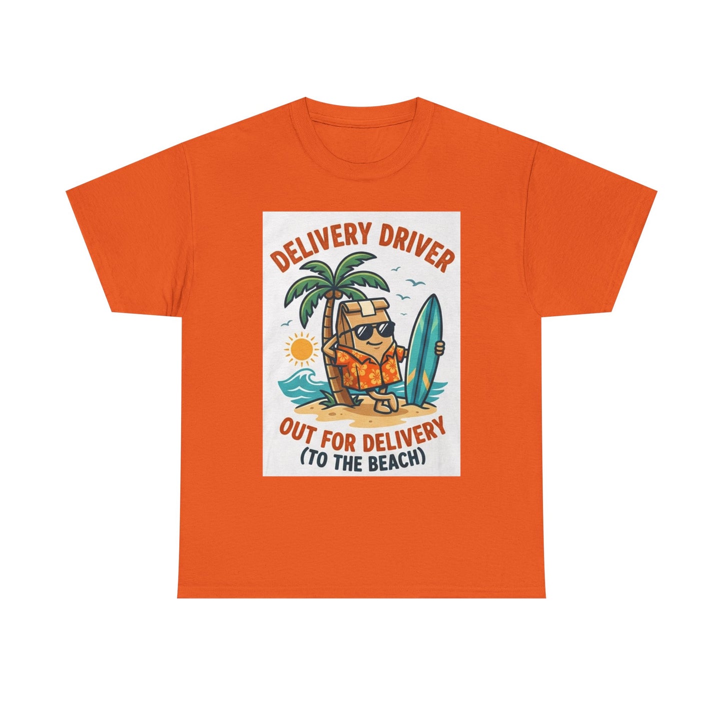 Delivery Driver T-Shirt - "Out for Delivery (To the Beach)" Surfing Pizza Design
