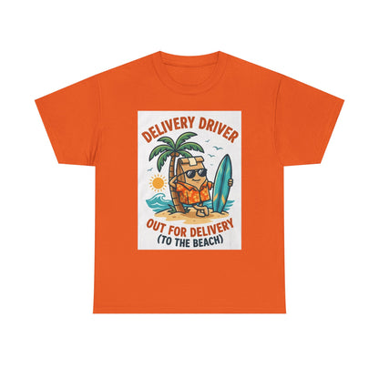 Delivery Driver T-Shirt - "Out for Delivery (To the Beach)" Surfing Pizza Design