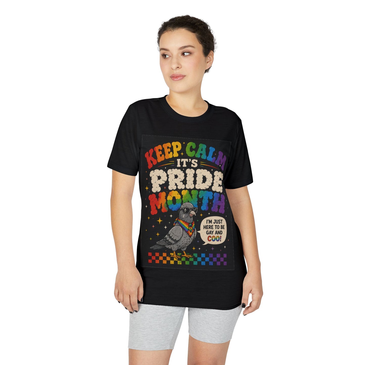 Pride Month T-Shirt — "Keep Calm It's Pride Month" Rainbow Pigeon Graphic