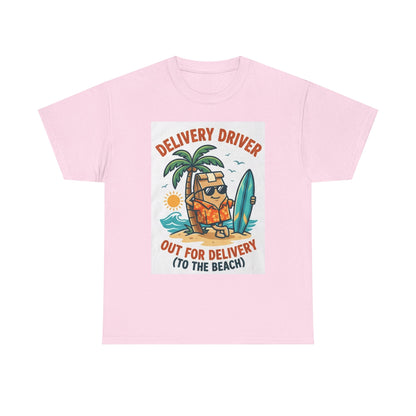 Delivery Driver T-Shirt - "Out for Delivery (To the Beach)" Surfing Pizza Design