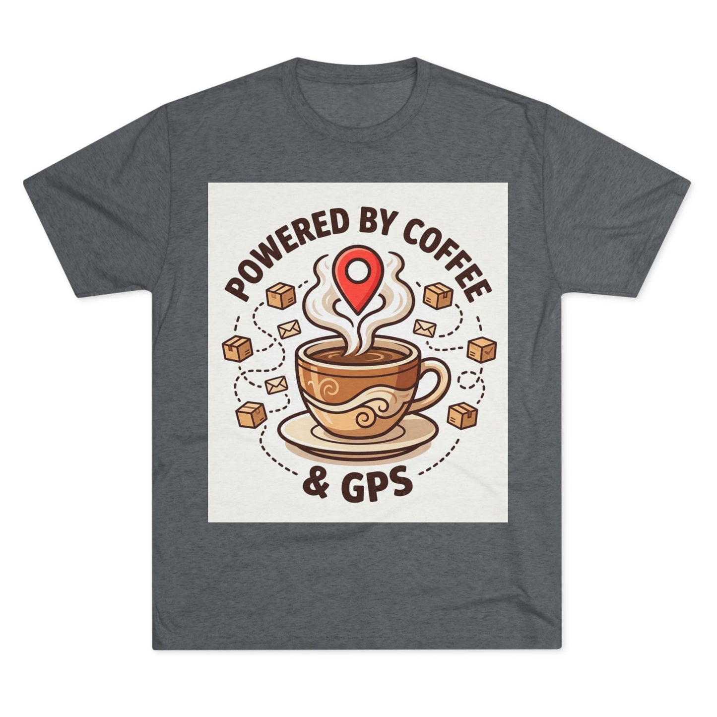 Coffee & GPS T-Shirt — "Powered by Coffee & GPS" Graphic Tee for Travelers & Commuters
