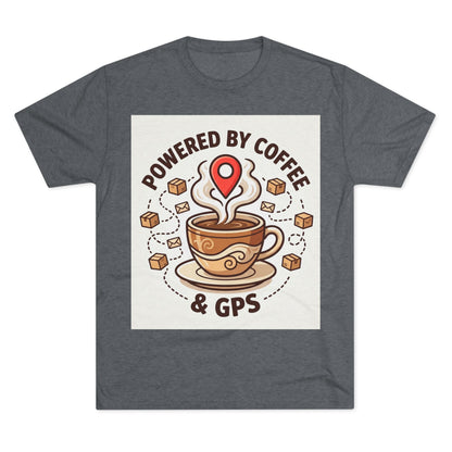 Coffee & GPS T-Shirt — "Powered by Coffee & GPS" Graphic Tee for Travelers & Commuters