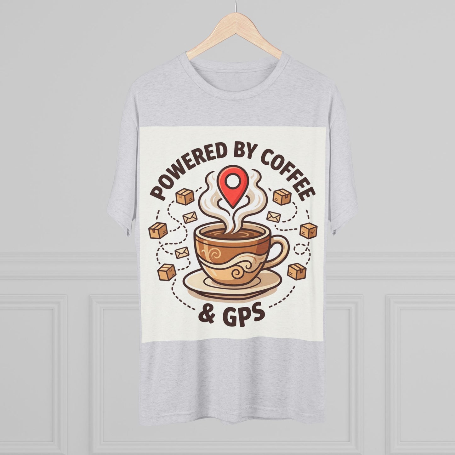 Coffee & GPS T-Shirt — "Powered by Coffee & GPS" Graphic Tee for Travelers & Commuters