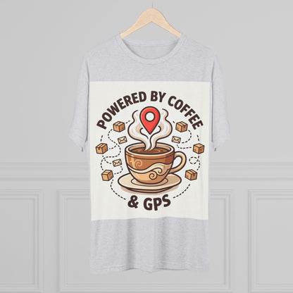 Coffee & GPS T-Shirt — "Powered by Coffee & GPS" Graphic Tee for Travelers & Commuters