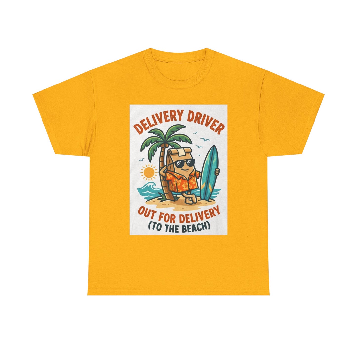 Delivery Driver T-Shirt - "Out for Delivery (To the Beach)" Surfing Pizza Design
