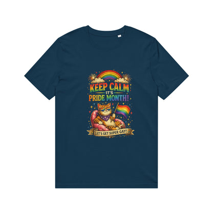 Pride Cat T‑Shirt — "Keep Calm Pride Month!" Rainbow Graphic Tee