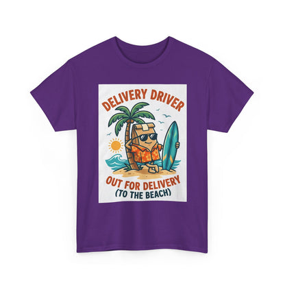 Delivery Driver T-Shirt - "Out for Delivery (To the Beach)" Surfing Pizza Design
