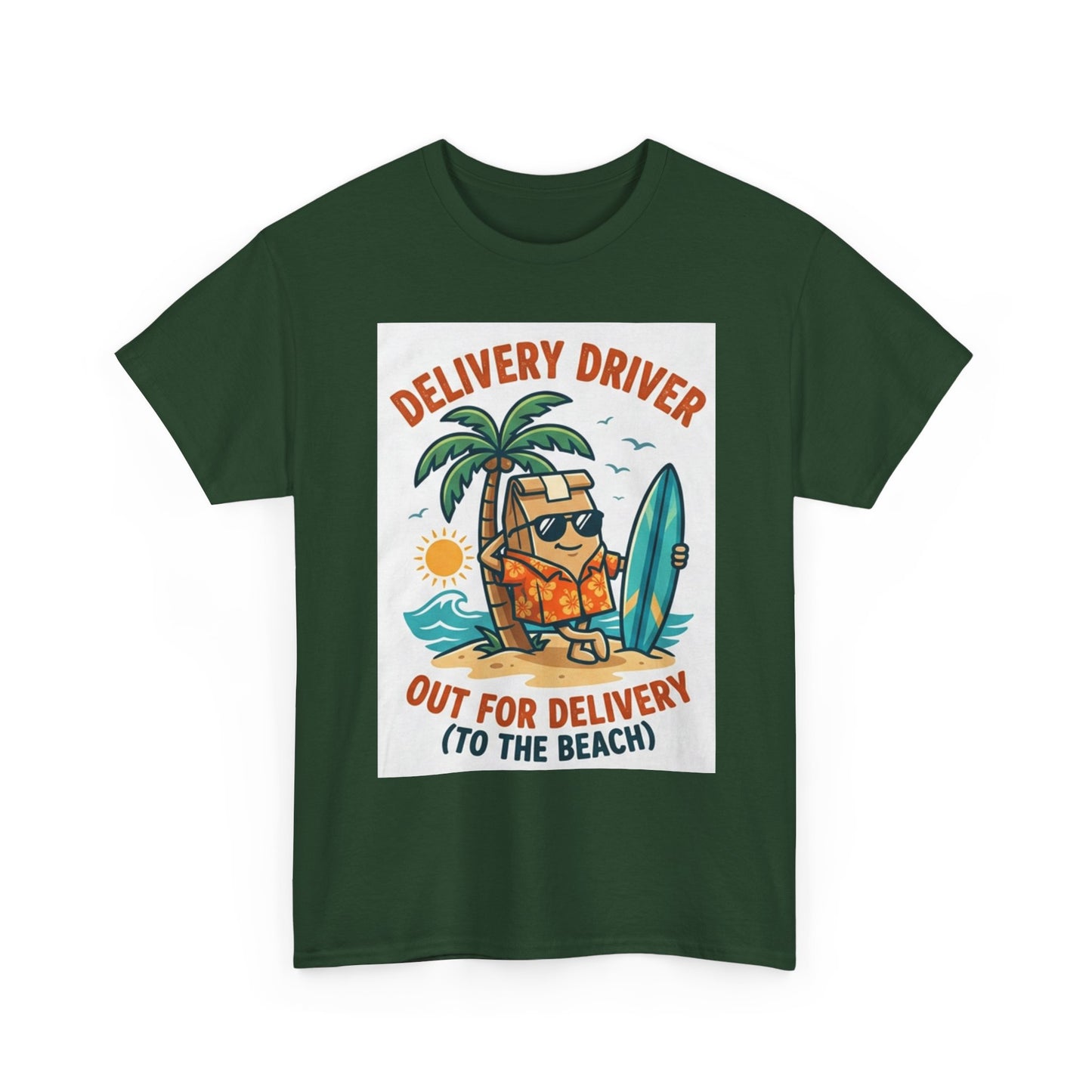 Delivery Driver T-Shirt - "Out for Delivery (To the Beach)" Surfing Pizza Design