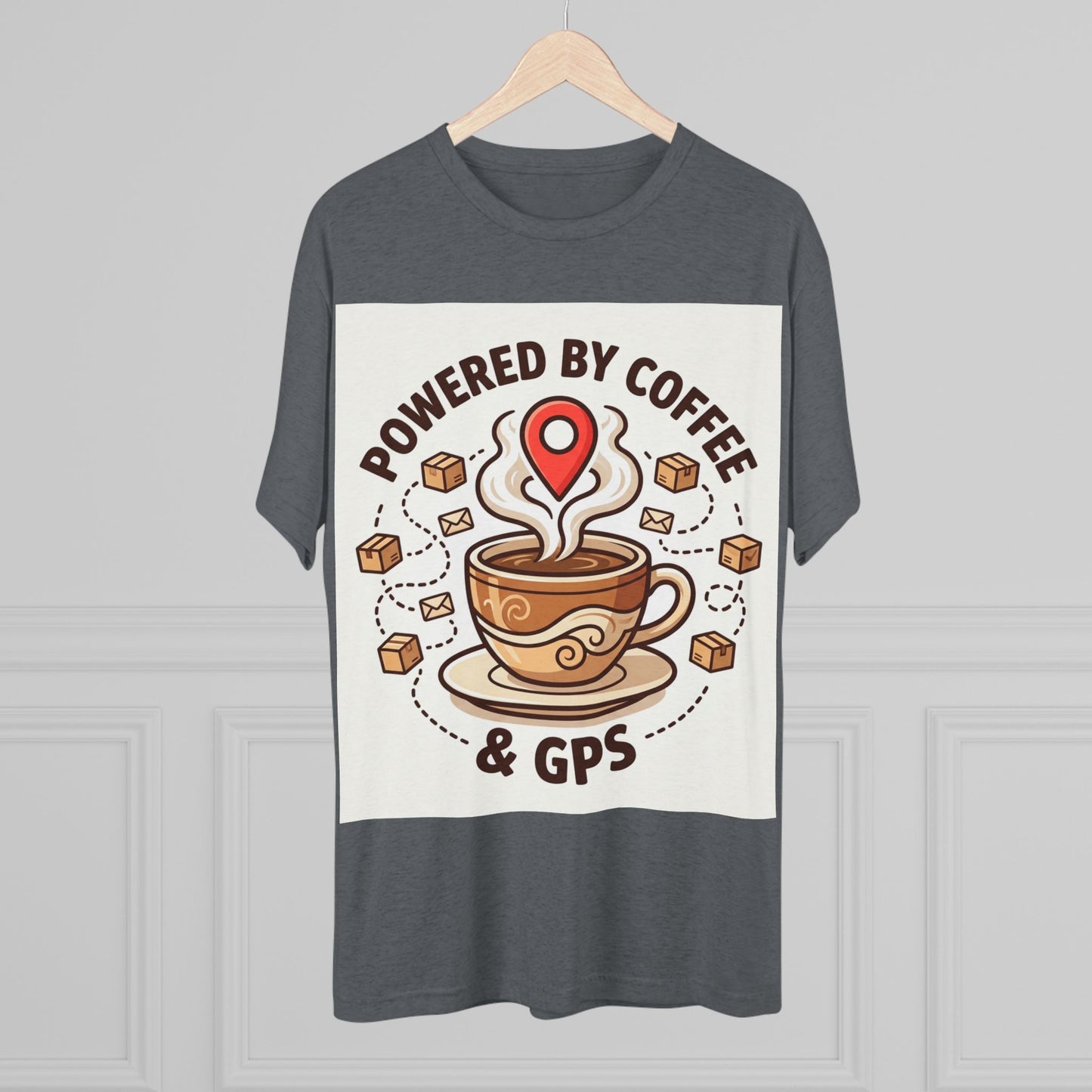 Coffee & GPS T-Shirt — "Powered by Coffee & GPS" Graphic Tee for Travelers & Commuters