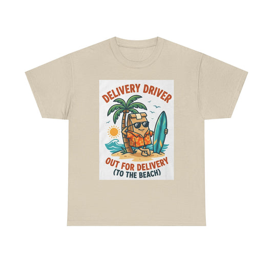 Delivery Driver T-Shirt - "Out for Delivery (To the Beach)" Surfing Pizza Design