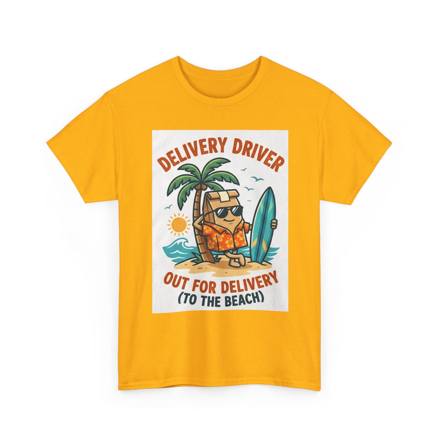Delivery Driver T-Shirt - "Out for Delivery (To the Beach)" Surfing Pizza Design