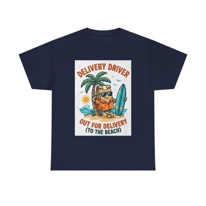 Delivery Driver T-Shirt - "Out for Delivery (To the Beach)" Surfing Pizza Design