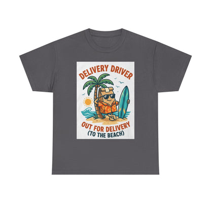 Delivery Driver T-Shirt - "Out for Delivery (To the Beach)" Surfing Pizza Design