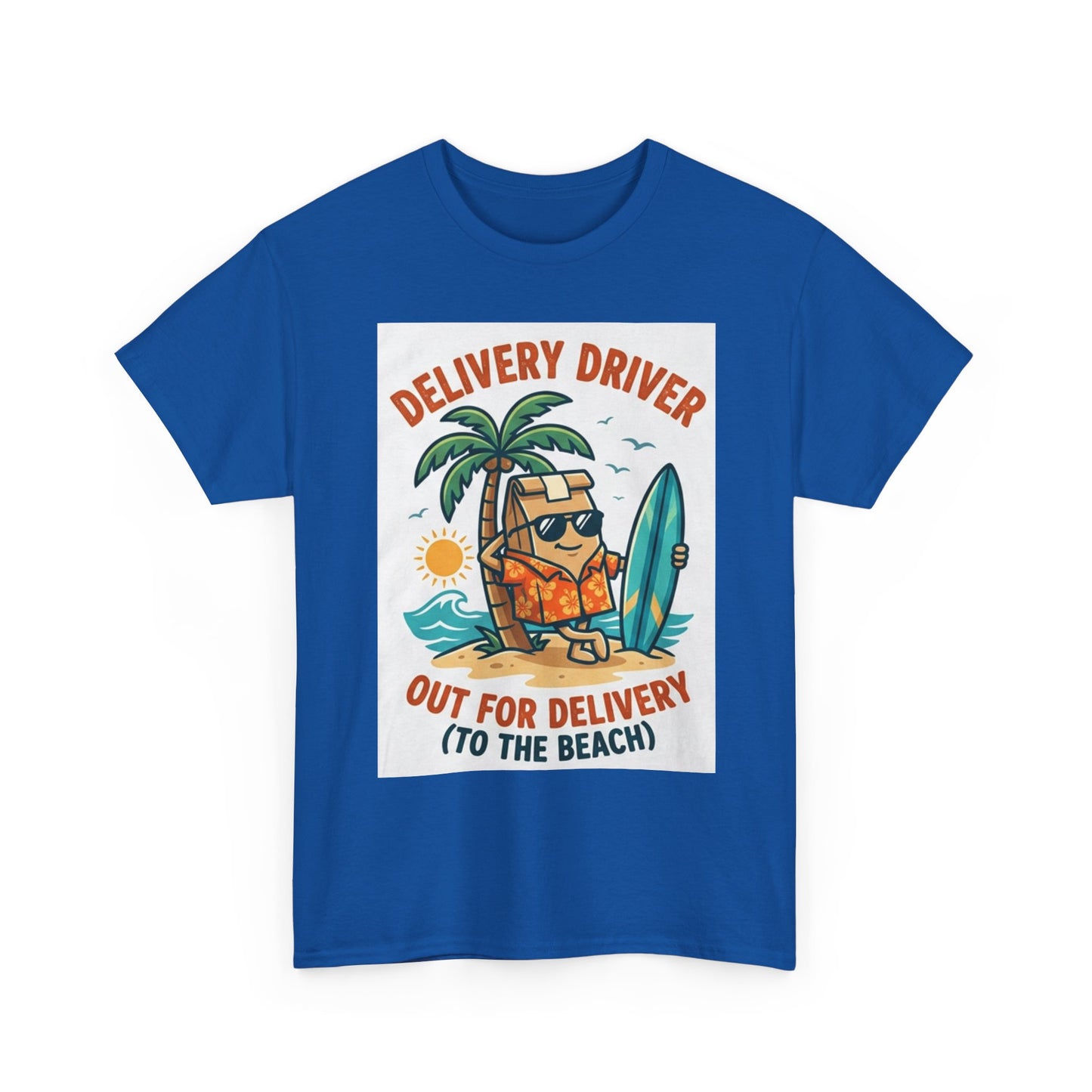 Delivery Driver T-Shirt - "Out for Delivery (To the Beach)" Surfing Pizza Design