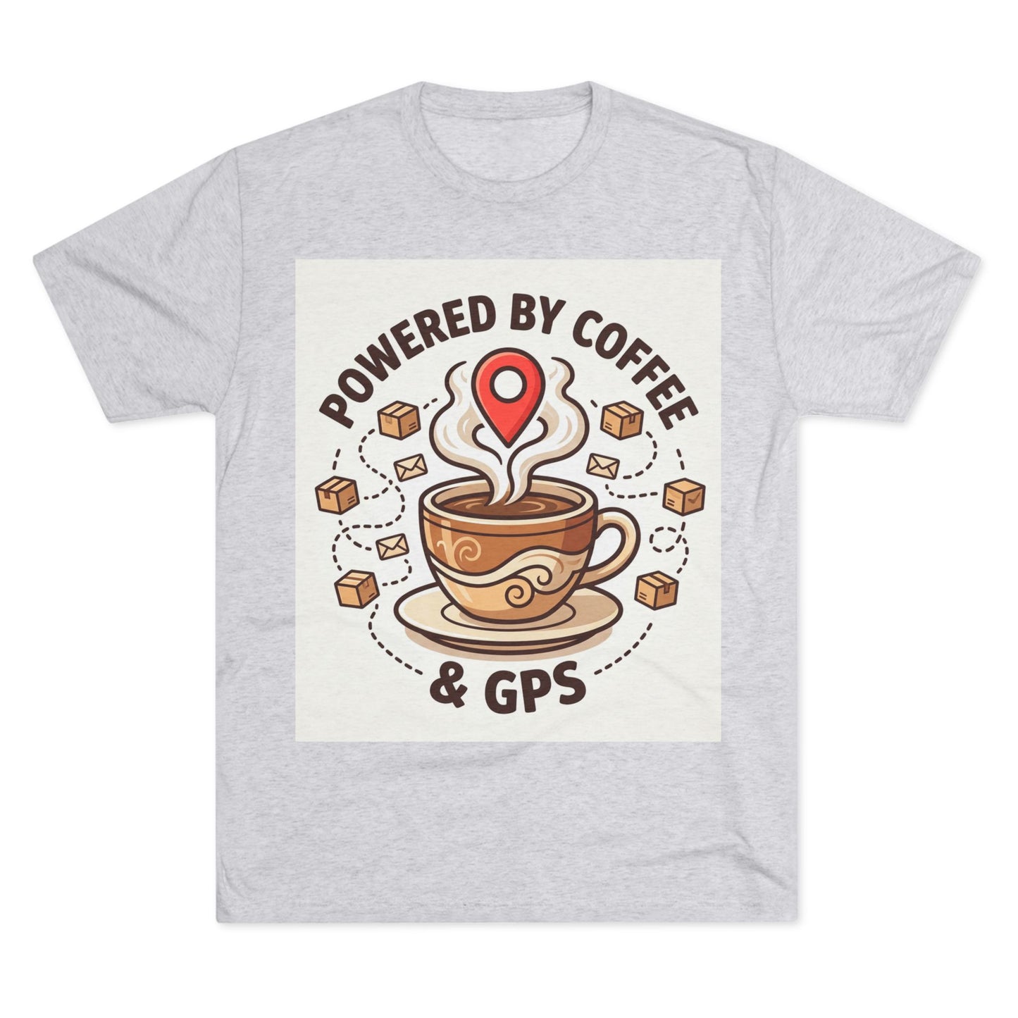 Coffee & GPS T-Shirt — "Powered by Coffee & GPS" Graphic Tee for Travelers & Commuters