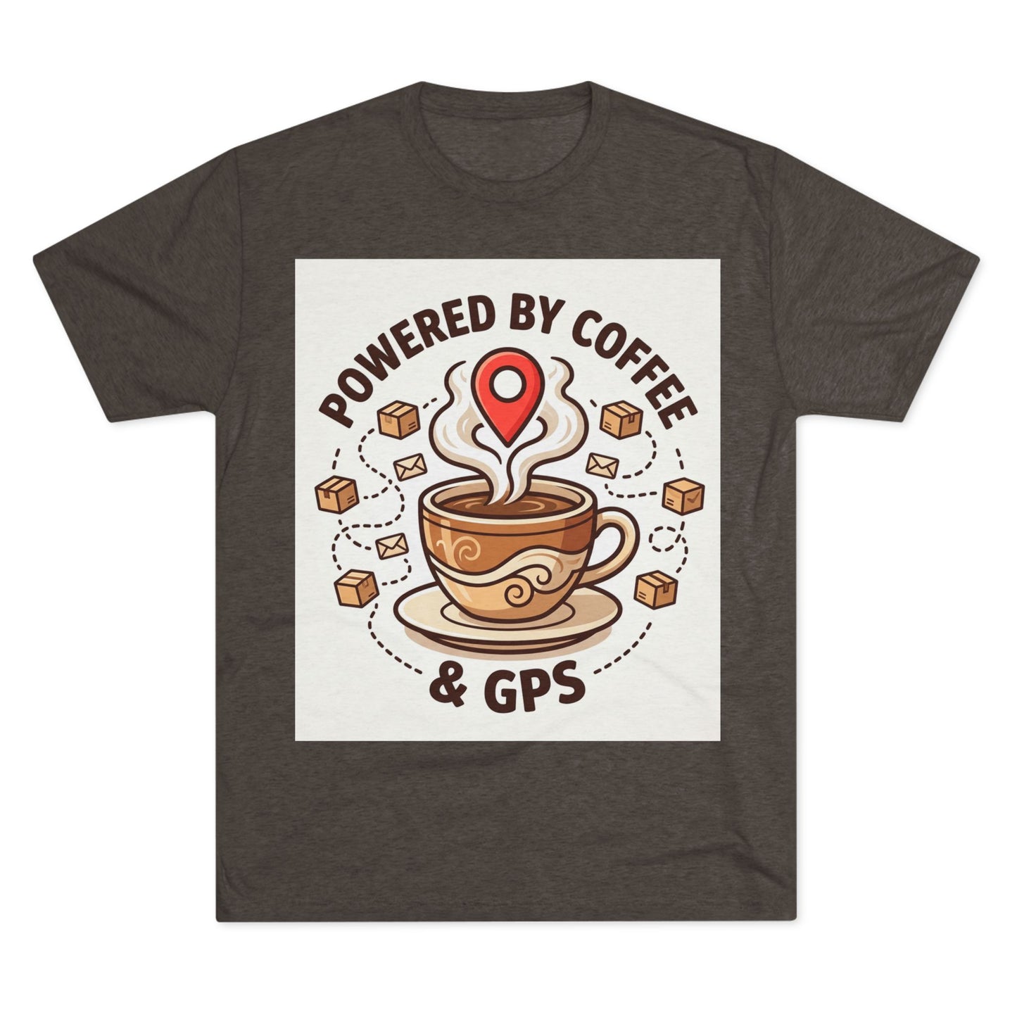 Coffee & GPS T-Shirt — "Powered by Coffee & GPS" Graphic Tee for Travelers & Commuters