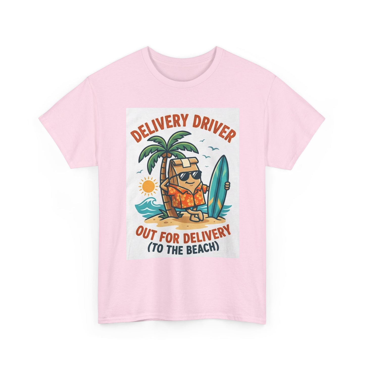 Delivery Driver T-Shirt - "Out for Delivery (To the Beach)" Surfing Pizza Design
