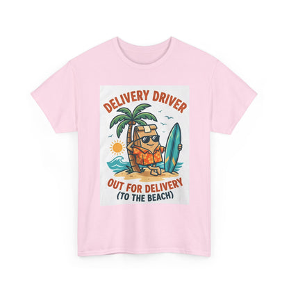Delivery Driver T-Shirt - "Out for Delivery (To the Beach)" Surfing Pizza Design