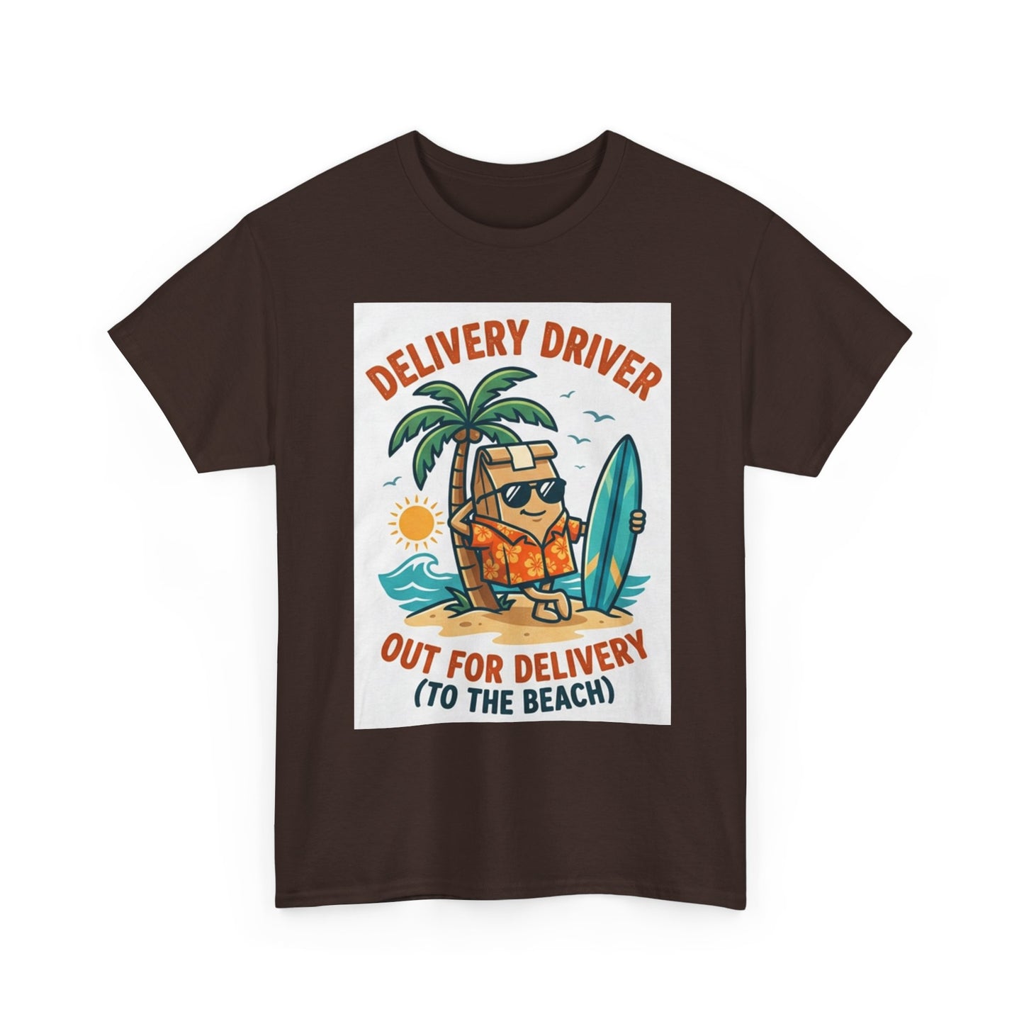 Delivery Driver T-Shirt - "Out for Delivery (To the Beach)" Surfing Pizza Design