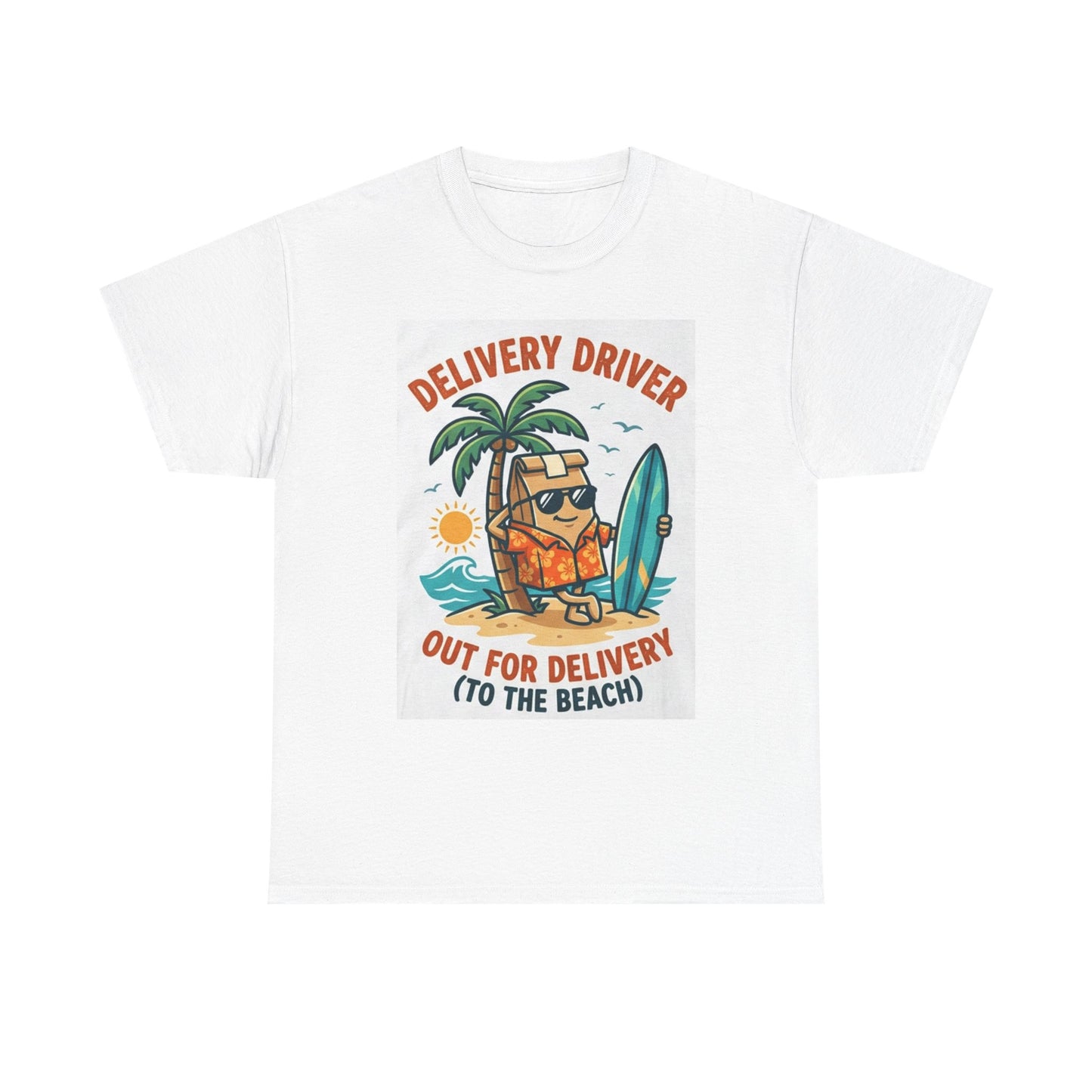 Delivery Driver T-Shirt - "Out for Delivery (To the Beach)" Surfing Pizza Design