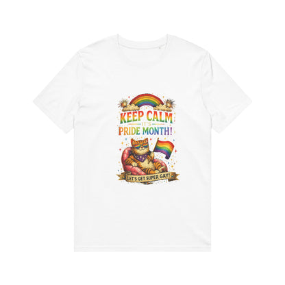 Pride Cat T‑Shirt — "Keep Calm Pride Month!" Rainbow Graphic Tee