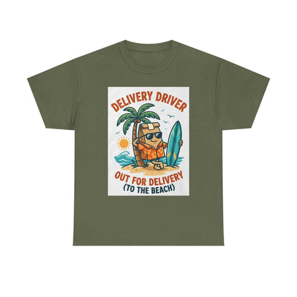 Delivery Driver T-Shirt - "Out for Delivery (To the Beach)" Surfing Pizza Design