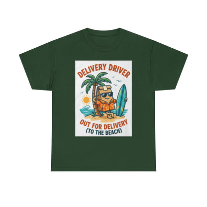 Delivery Driver T-Shirt - "Out for Delivery (To the Beach)" Surfing Pizza Design