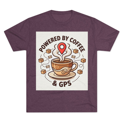 Coffee & GPS T-Shirt — "Powered by Coffee & GPS" Graphic Tee for Travelers & Commuters
