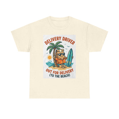 Delivery Driver T-Shirt - "Out for Delivery (To the Beach)" Surfing Pizza Design