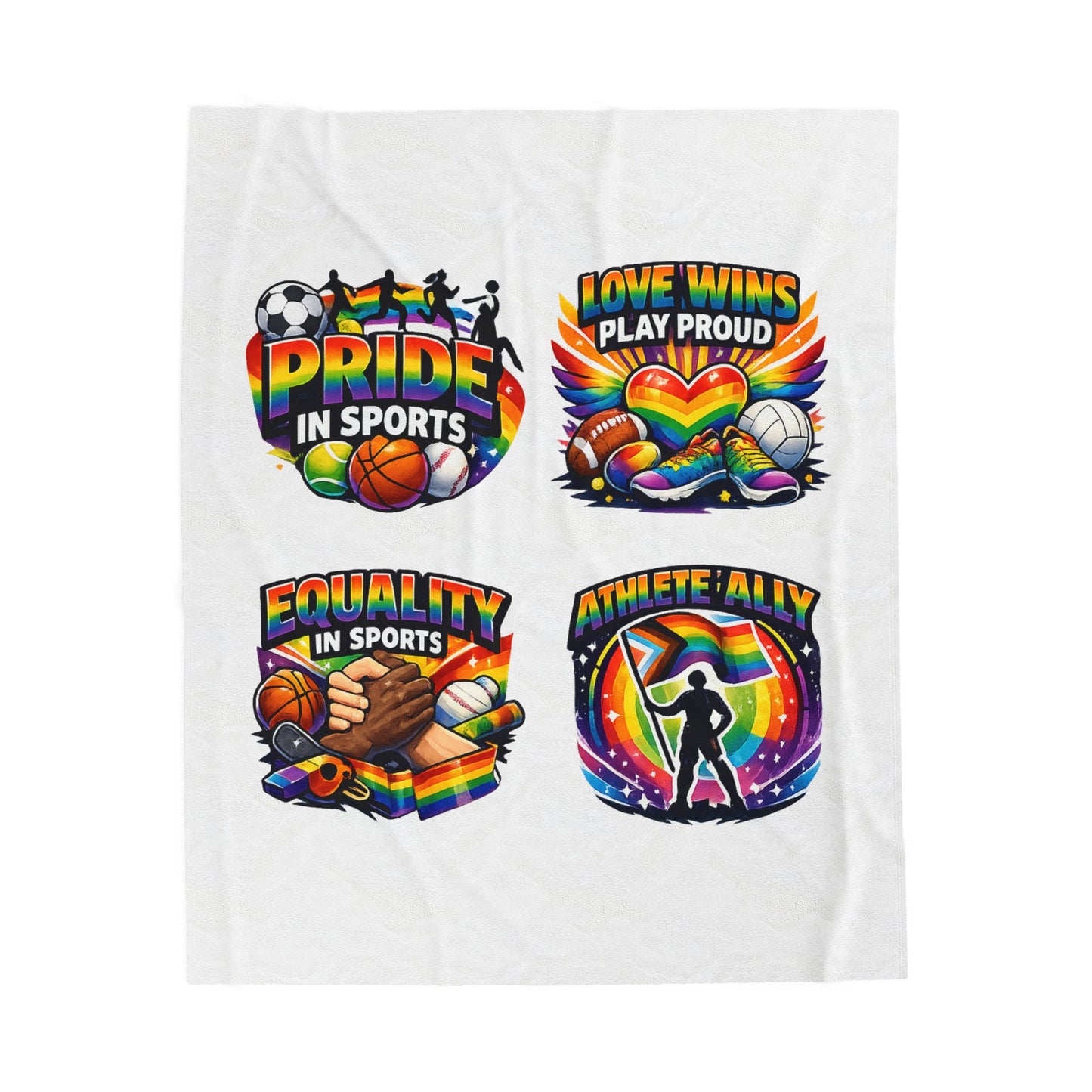 Pride in Sports Velveteen Plush Blanket — 'Love Wins' Rainbow Athlete Ally Throw