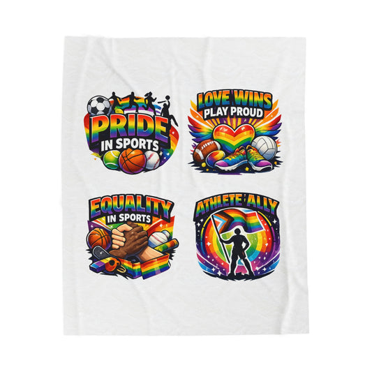 Pride in Sports Velveteen Plush Blanket — 'Love Wins' Rainbow Athlete Ally Throw