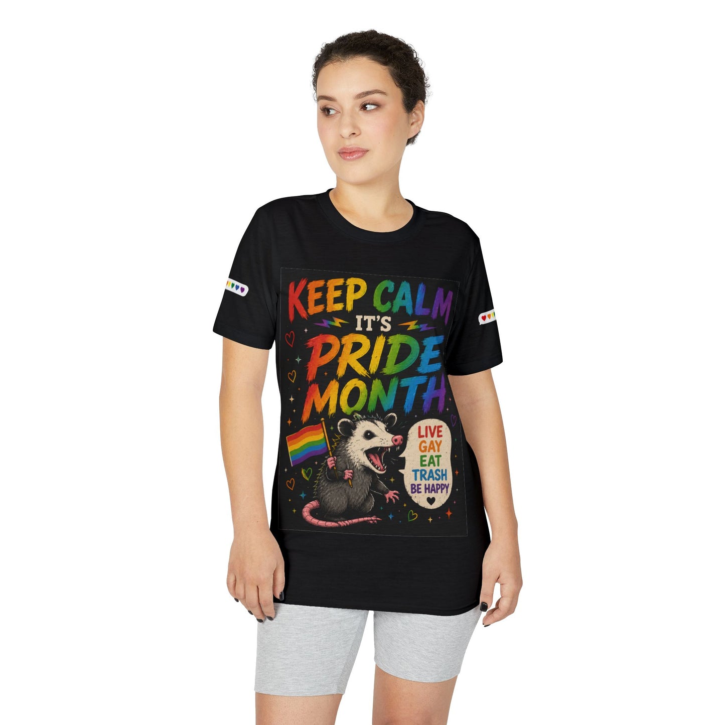 Keep Calm It’s Pride Month T-Shirt — Cute Rainbow Opossum “Live Gay Eat Trash” Pride Tee