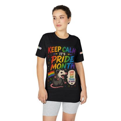 Keep Calm It’s Pride Month T-Shirt — Cute Rainbow Opossum “Live Gay Eat Trash” Pride Tee