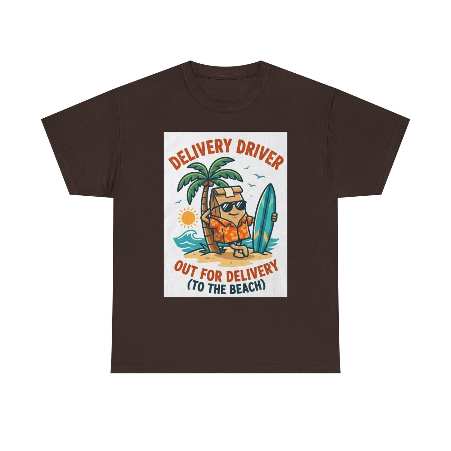 Delivery Driver T-Shirt - "Out for Delivery (To the Beach)" Surfing Pizza Design