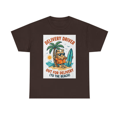 Delivery Driver T-Shirt - "Out for Delivery (To the Beach)" Surfing Pizza Design