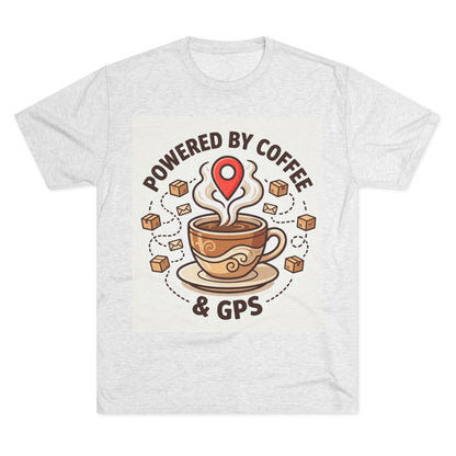 Coffee & GPS T-Shirt — "Powered by Coffee & GPS" Graphic Tee for Travelers & Commuters