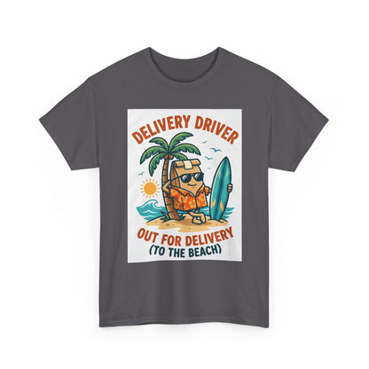 Delivery Driver T-Shirt - "Out for Delivery (To the Beach)" Surfing Pizza Design