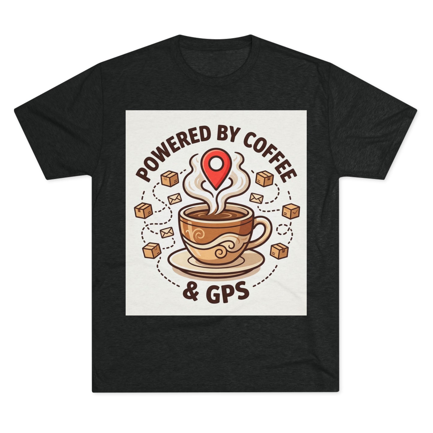 Coffee & GPS T-Shirt — "Powered by Coffee & GPS" Graphic Tee for Travelers & Commuters