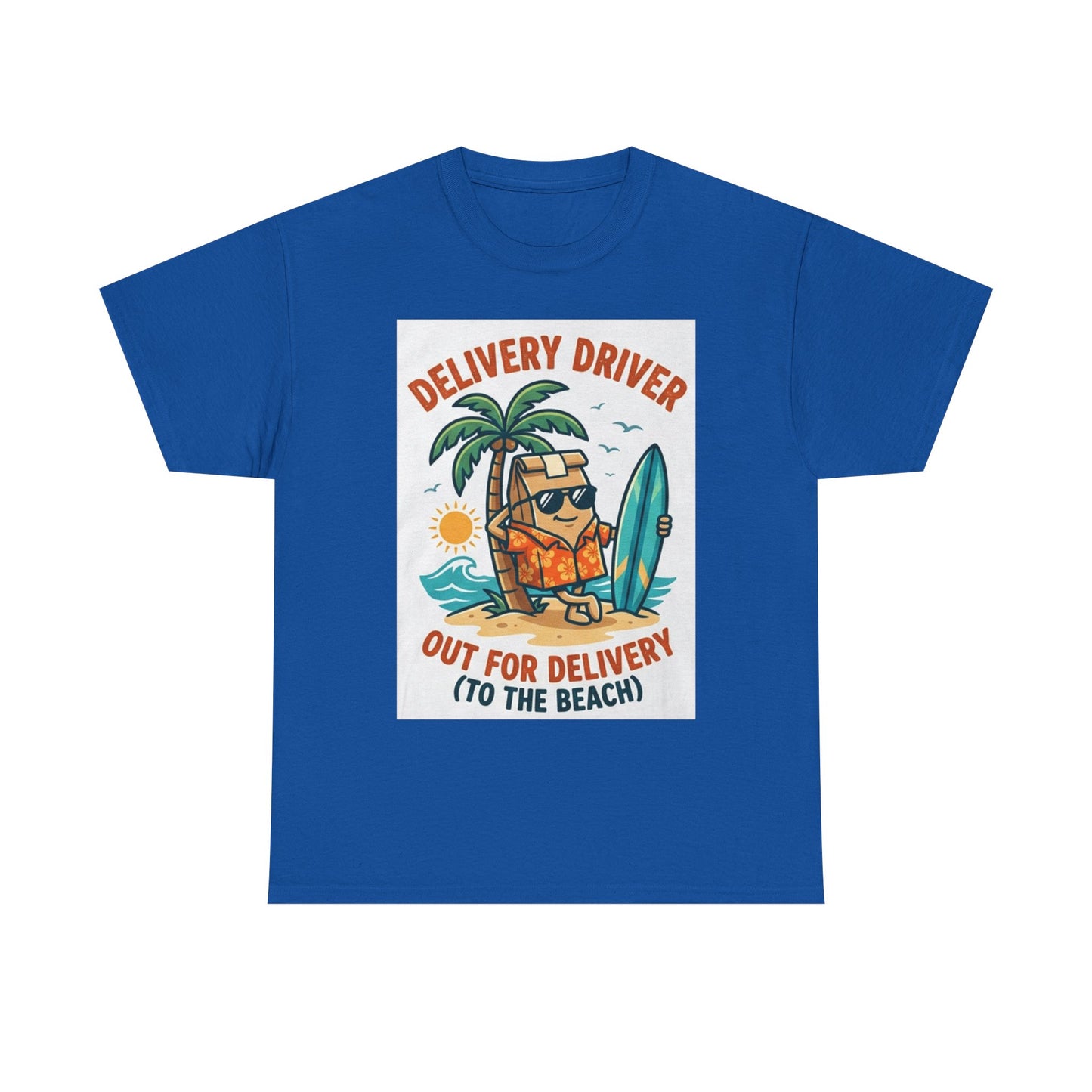 Delivery Driver T-Shirt - "Out for Delivery (To the Beach)" Surfing Pizza Design