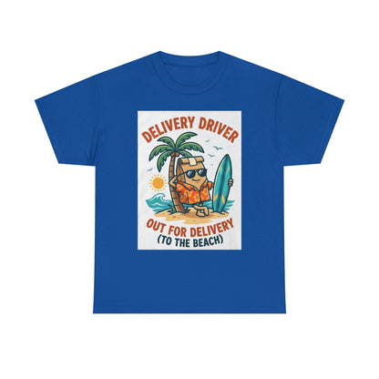 Delivery Driver T-Shirt - "Out for Delivery (To the Beach)" Surfing Pizza Design