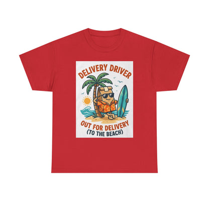 Delivery Driver T-Shirt - "Out for Delivery (To the Beach)" Surfing Pizza Design