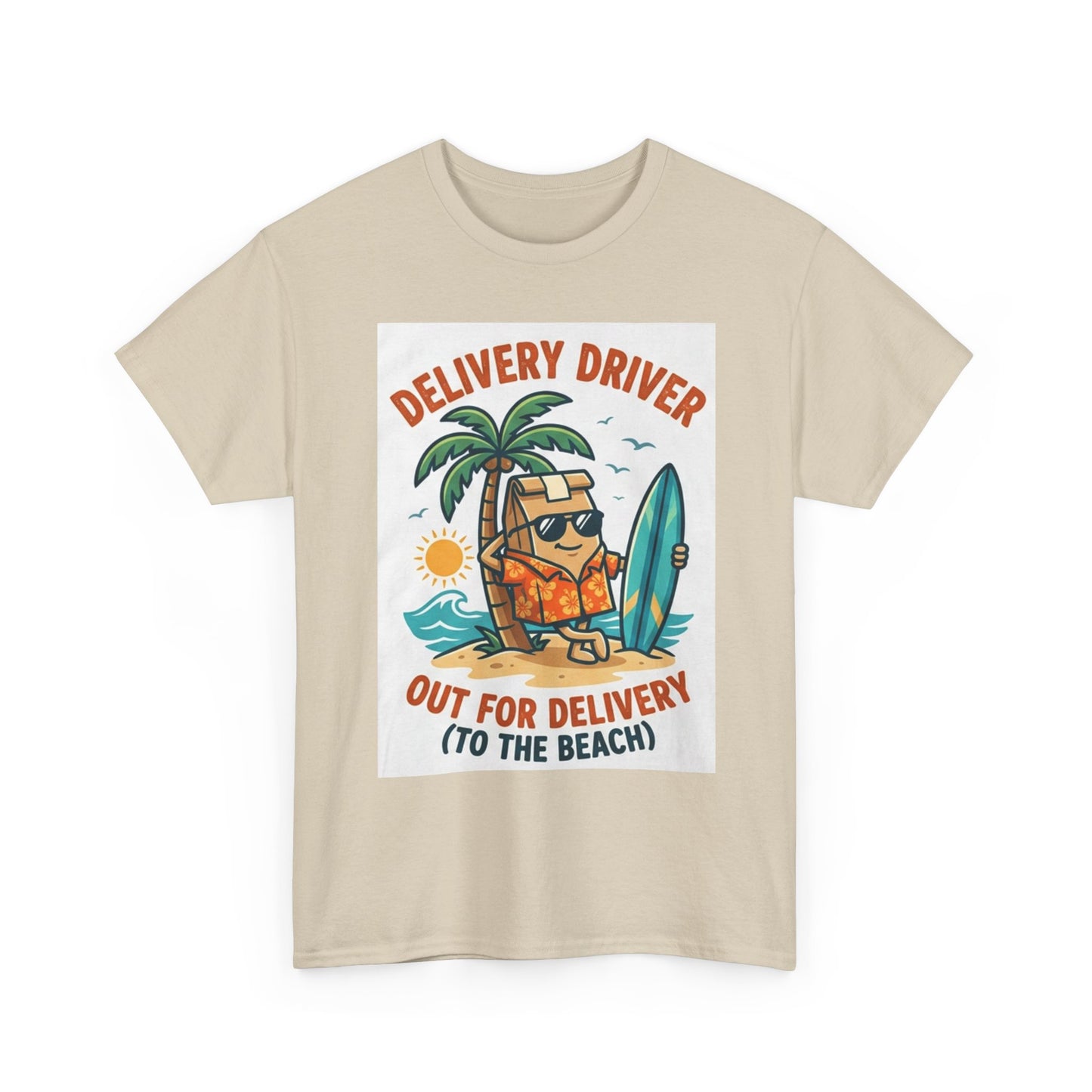 Delivery Driver T-Shirt - "Out for Delivery (To the Beach)" Surfing Pizza Design