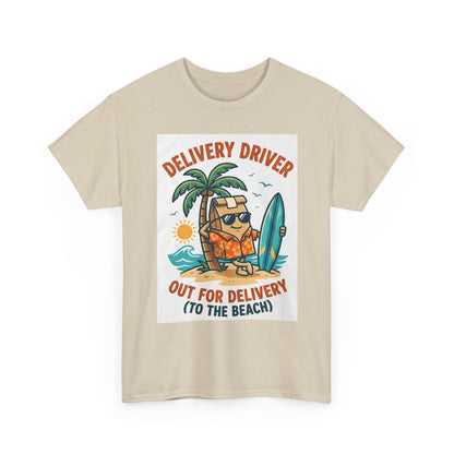 Delivery Driver T-Shirt - "Out for Delivery (To the Beach)" Surfing Pizza Design